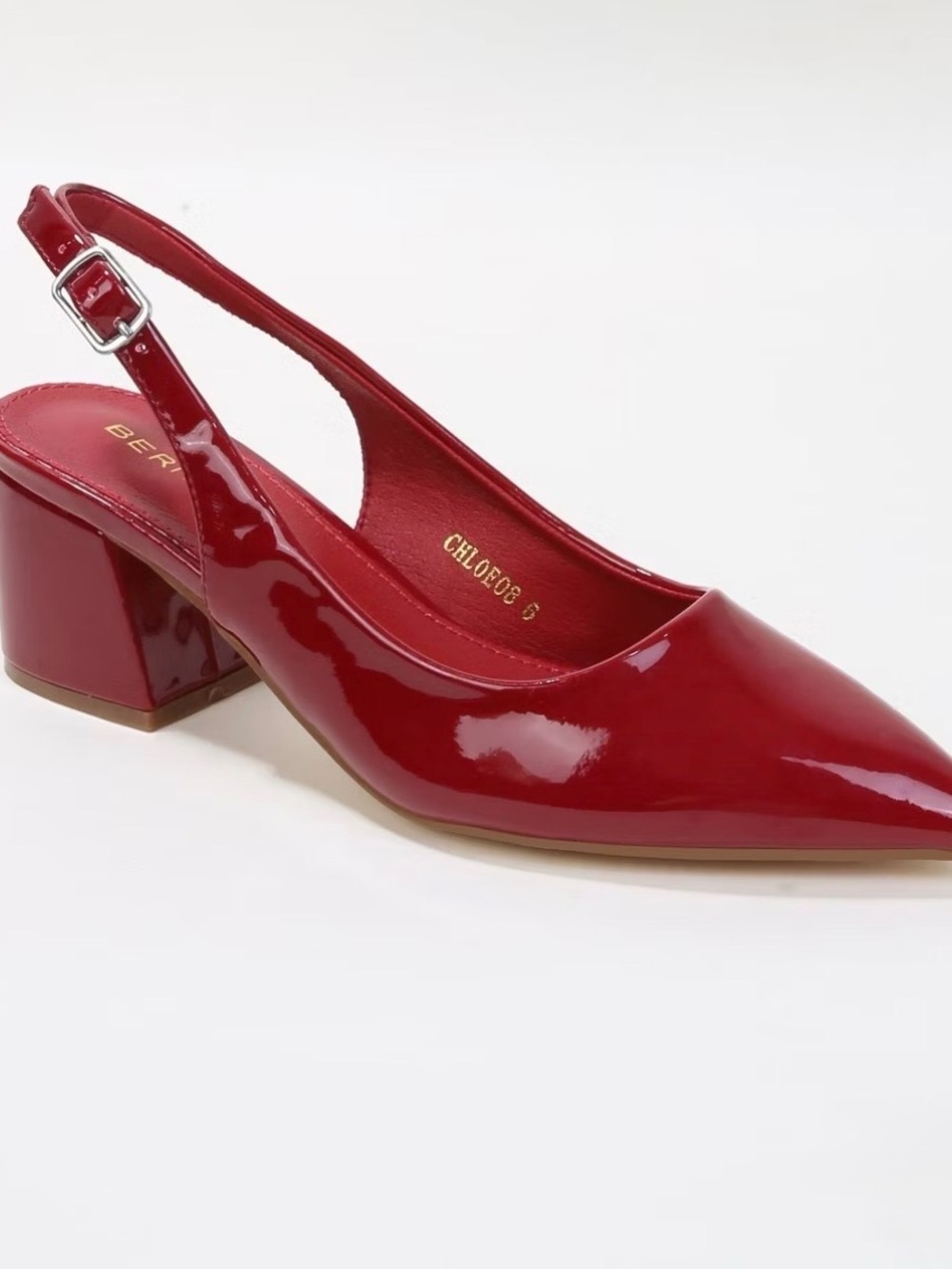 Red Patent Slingback Block Heel Pumps